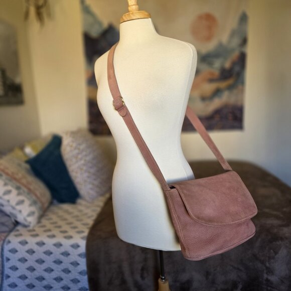 Vintage Sonoma Nubuck Suede Rose Pink Crossbody Flap BAG - Picture 2 of 16